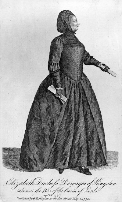 Elizabeth Chudleigh, hraběnka z Bristolu a vévodkyně z Kingstonu, 1776 (mezzotinta) od English School